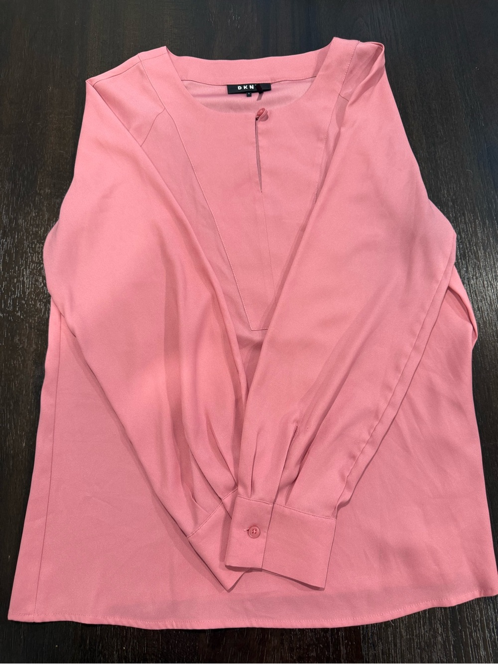 DKNY Rose Pink V-Neck Long Sleeve Blouse
